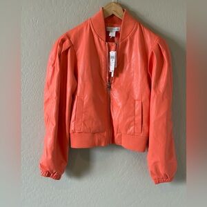NWT House of Harlow 1960 Vegan Leather Bomber Jacket Coral - XS